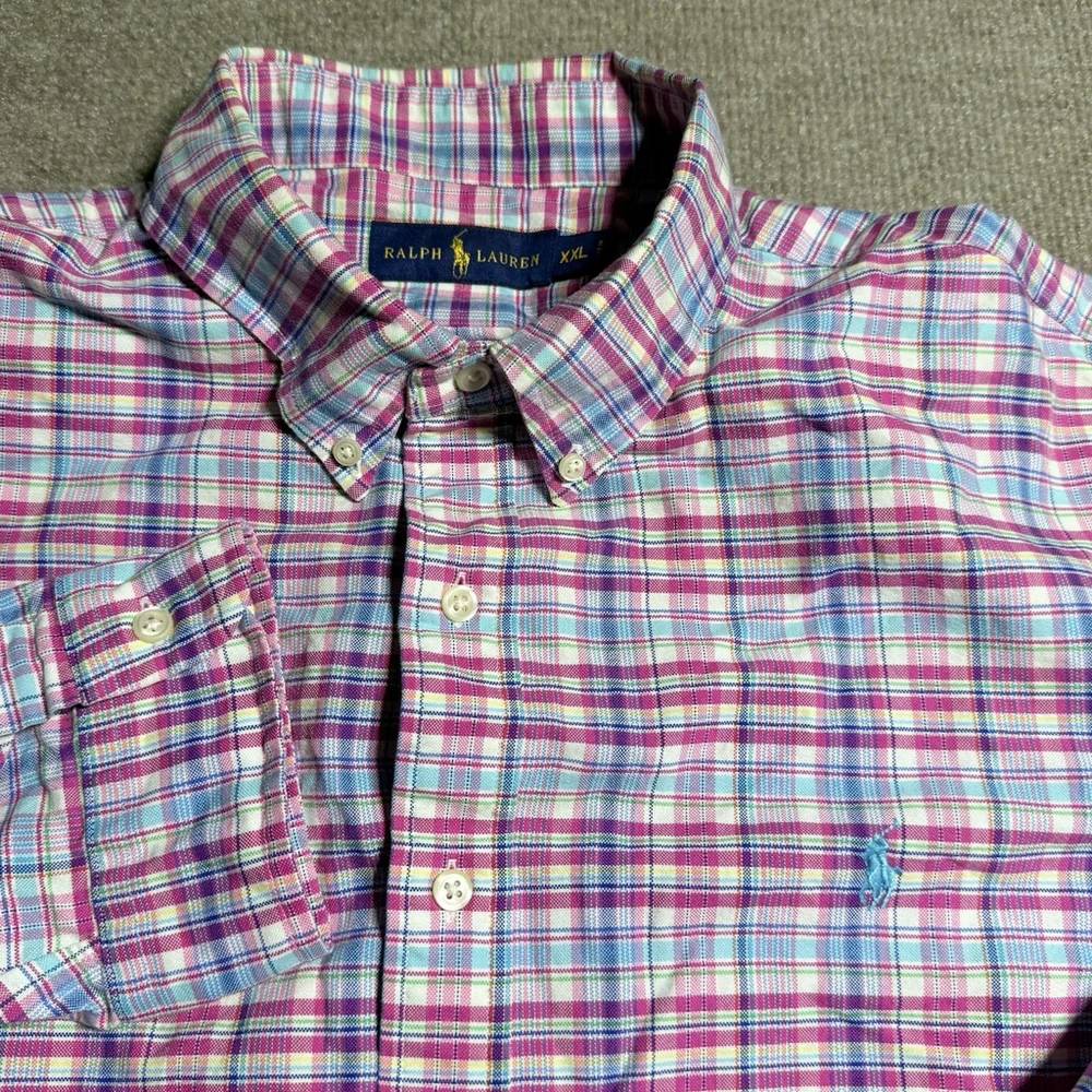 Polo Ralph Lauren Shirt Mens XXL Pink Blue Plaid Classic Fit Oxford Button Down - Picture 2 of 16